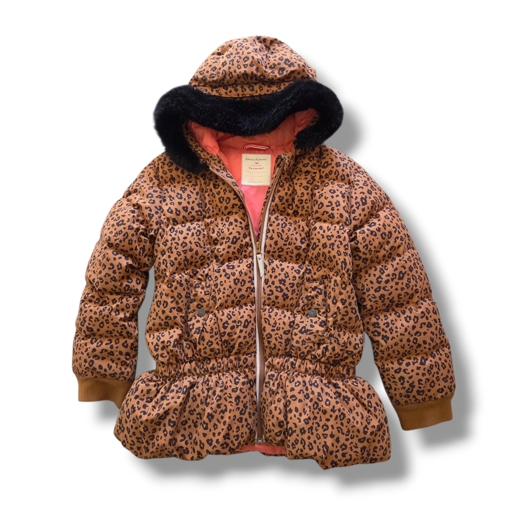 Hanna Andersson Leopard Print Girls Down Jacket 140 Size 10 - Picture 1 of 15